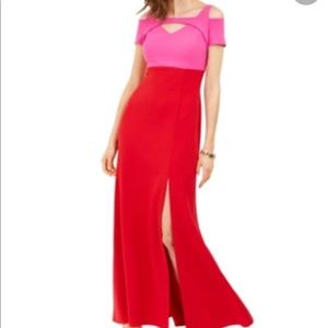 Colorblock pink red full length dress